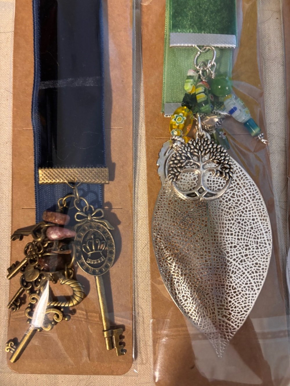 Handmade Velvet Bookmark with Leaf & Key Charms - Assorted Colors - Picture 4 of 4